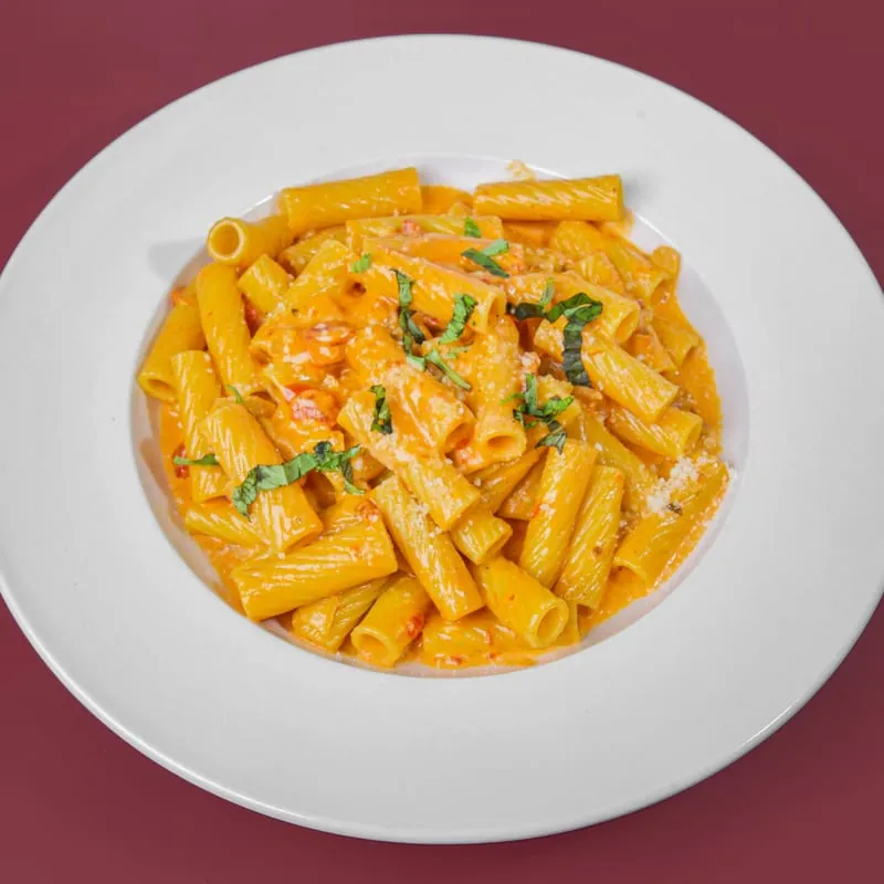 Rigatoni in creamy pink vodka sauce